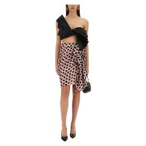 Nina Ricci Polka Dot Skirt With Asymmetric Bow in Black on Blush FR 38 US 6